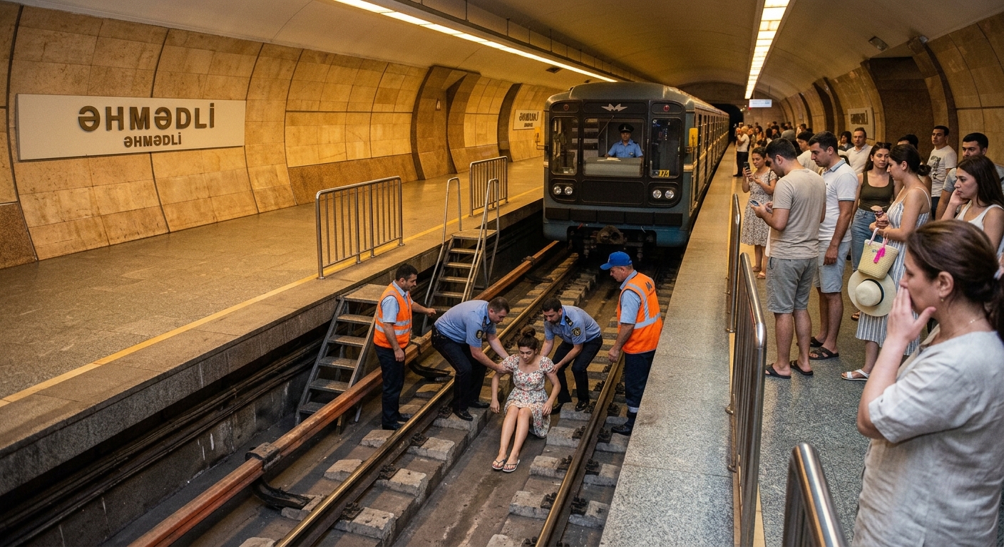 “Əhmədli” metrosunda sərnişin relslərin üzərinə düşdü-VİDEO