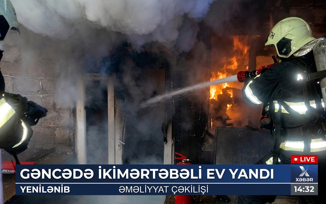 Gəncədə ikimərtəbəli evdə yanğın baş verdi-VİDEO