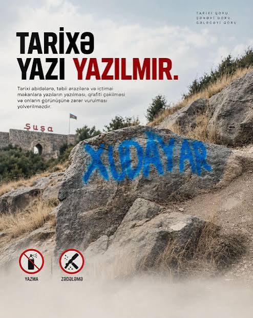 Şuşada qayalara ad yazan turistlərə xəbərdarlıq: “Daşa ad yazmaq vətən sevgisi deyil”